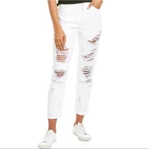 DL1961 Women's Cole Susie High Rise Tapered Cropped Destroyed Jeans White Sz 28